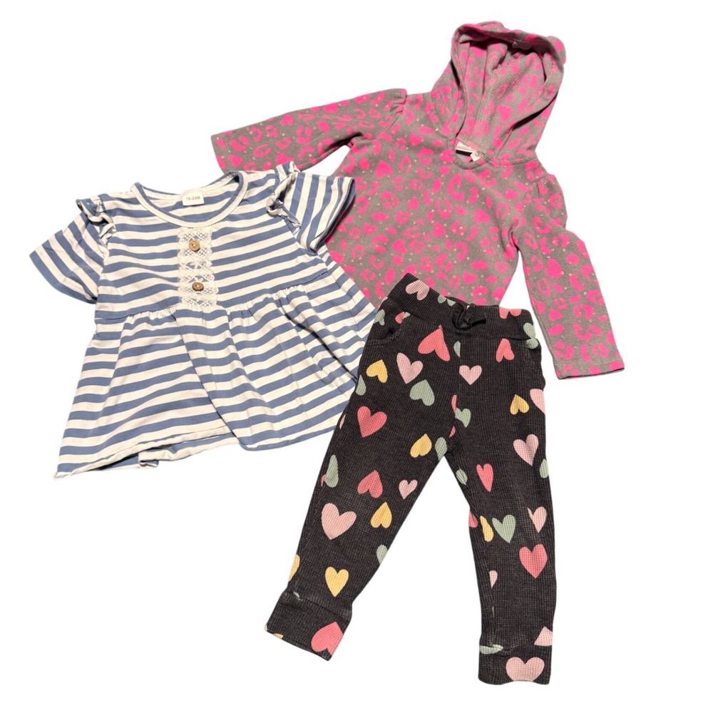 Garanimals Jumping Bean Toddler Girls‎ 3pc Outfit Set 18M 24M Hearts Leopard